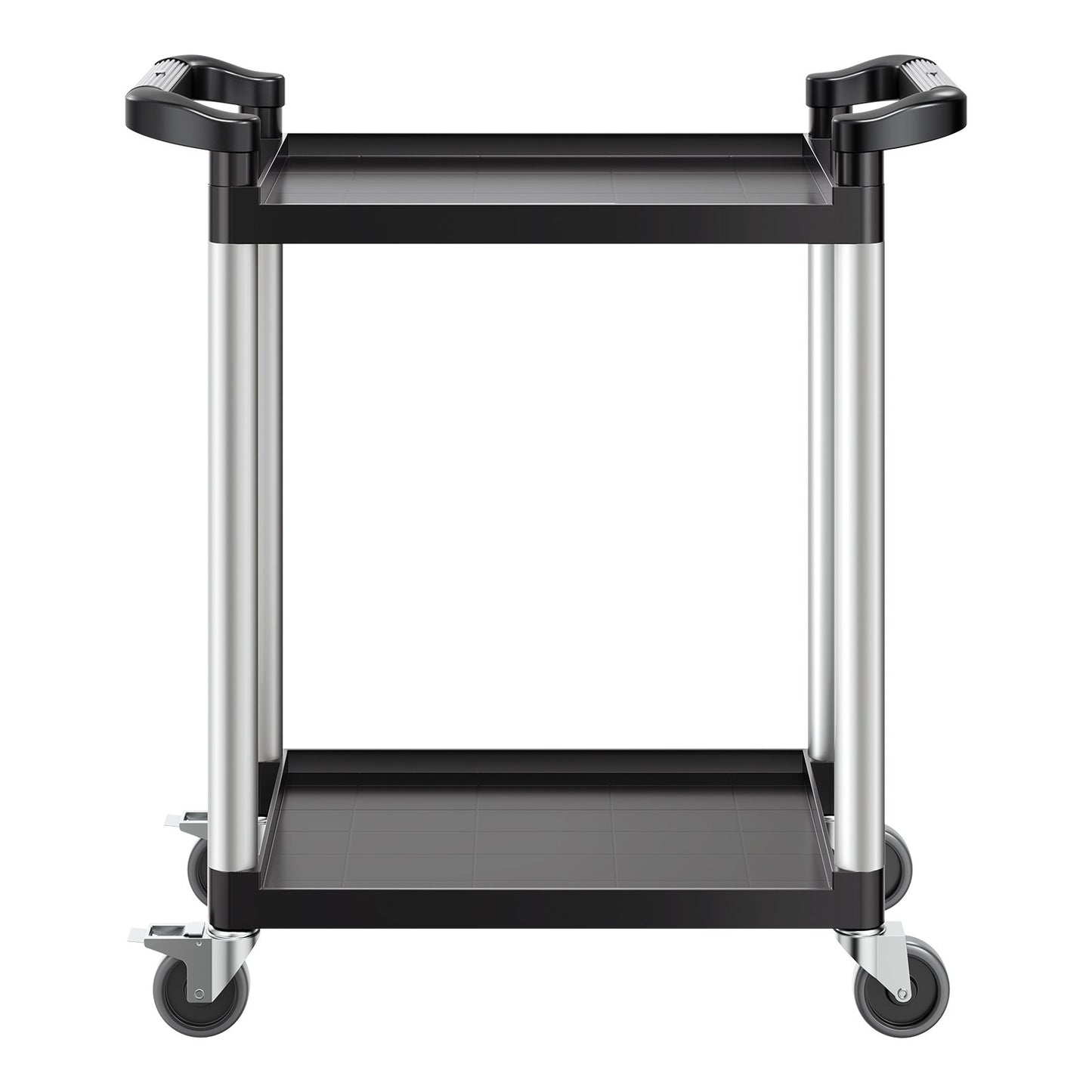 Utility Cart, 300 lbs Load Capacity, 2-tier Utility Plastic Cart with 360° Swivel Wheels (2 with Brakes), 24.4 x 16.1-inch Food Service Cart for Warehouse, Office, Home, Restaurant, Kitchen