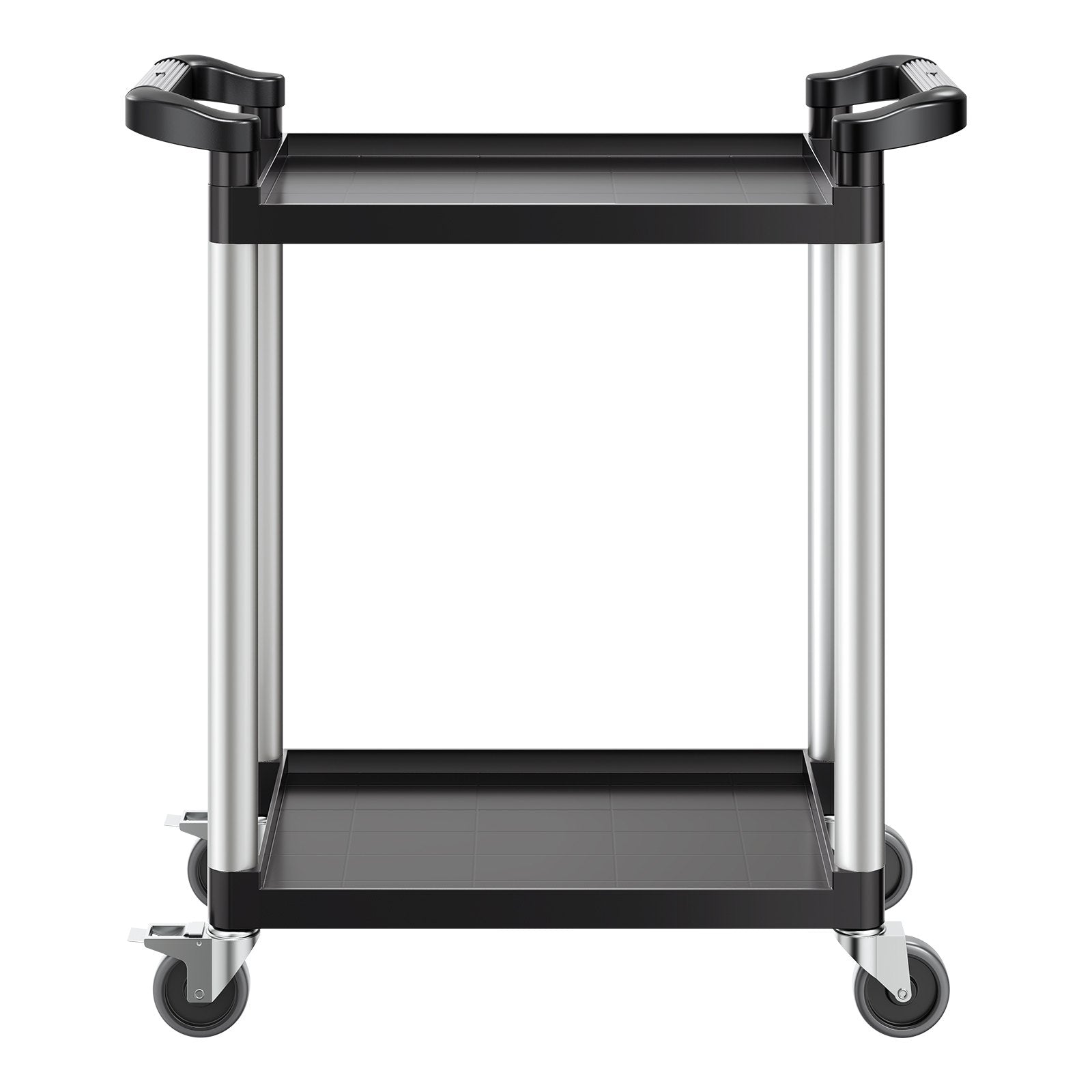 Utility Cart, 300 lbs Load Capacity, 2-tier Utility Plastic Cart with 360° Swivel Wheels (2 with Brakes), 24.4 x 16.1-inch Food Service Cart for Warehouse, Office, Home, Restaurant, Kitchen