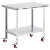 Stainless Steel Work Table 36x24 Inch with 4 Wheels Commercial Food Prep Worktable with Casters Heavy Duty Work Table for Commercial Kitchen Restaurant