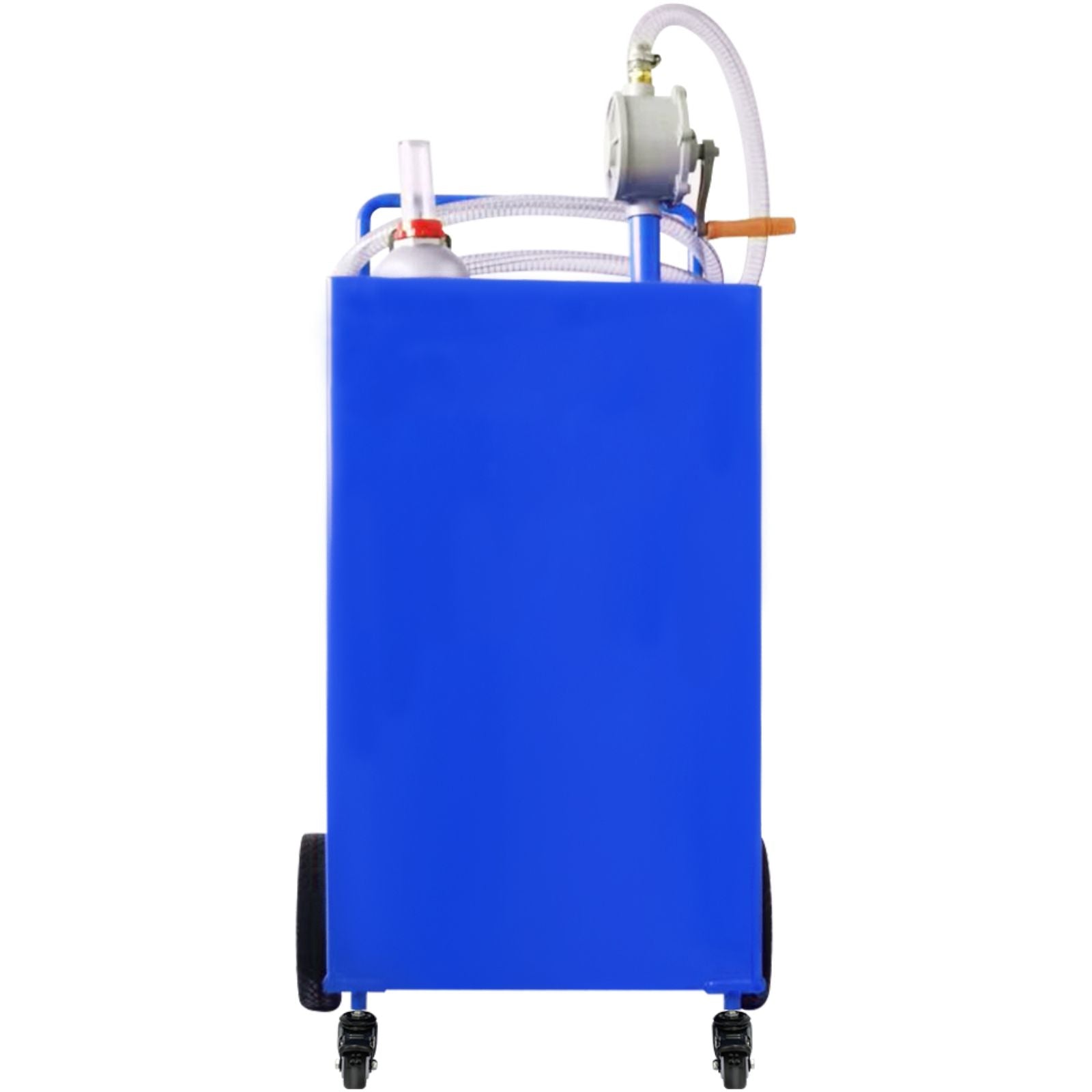 114L Fuel Caddy, Gas Storage Tank & 4 Wheels, with Manuel Transfer Pump, Gasoline Diesel Fuel Container for Cars, Lawn Mowers, ATVs, Boats, More, Blue