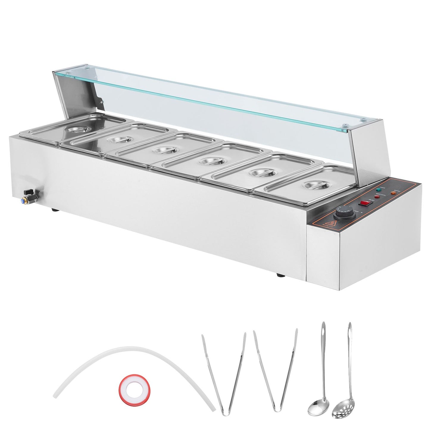 Commercial Electric Food Warmer Countertop Buffet 6*5Qt with Glass Shield