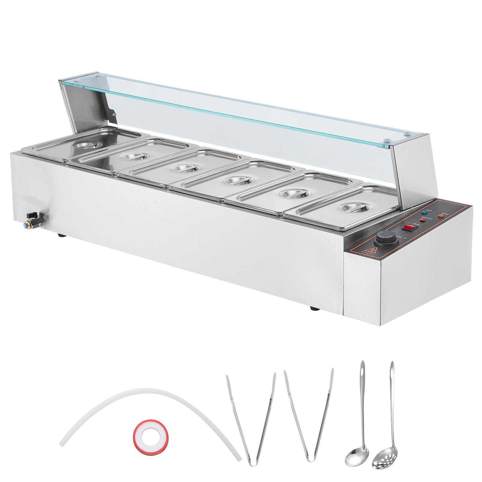 Commercial Electric Food Warmer Countertop Buffet 6*5Qt with Glass Shield