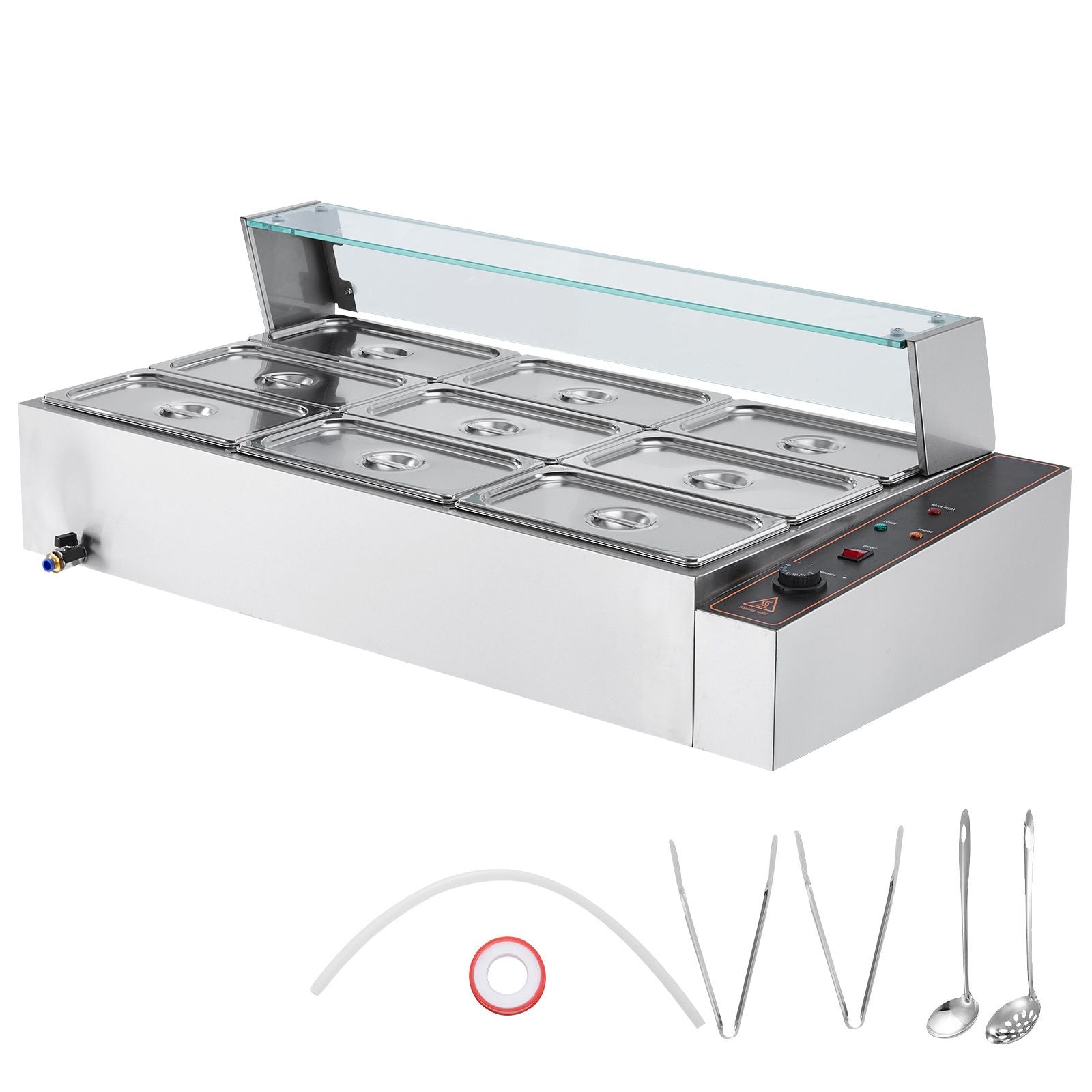 Commercial Electric Food Warmer Countertop Buffet 9*5Qt with Glass Shield