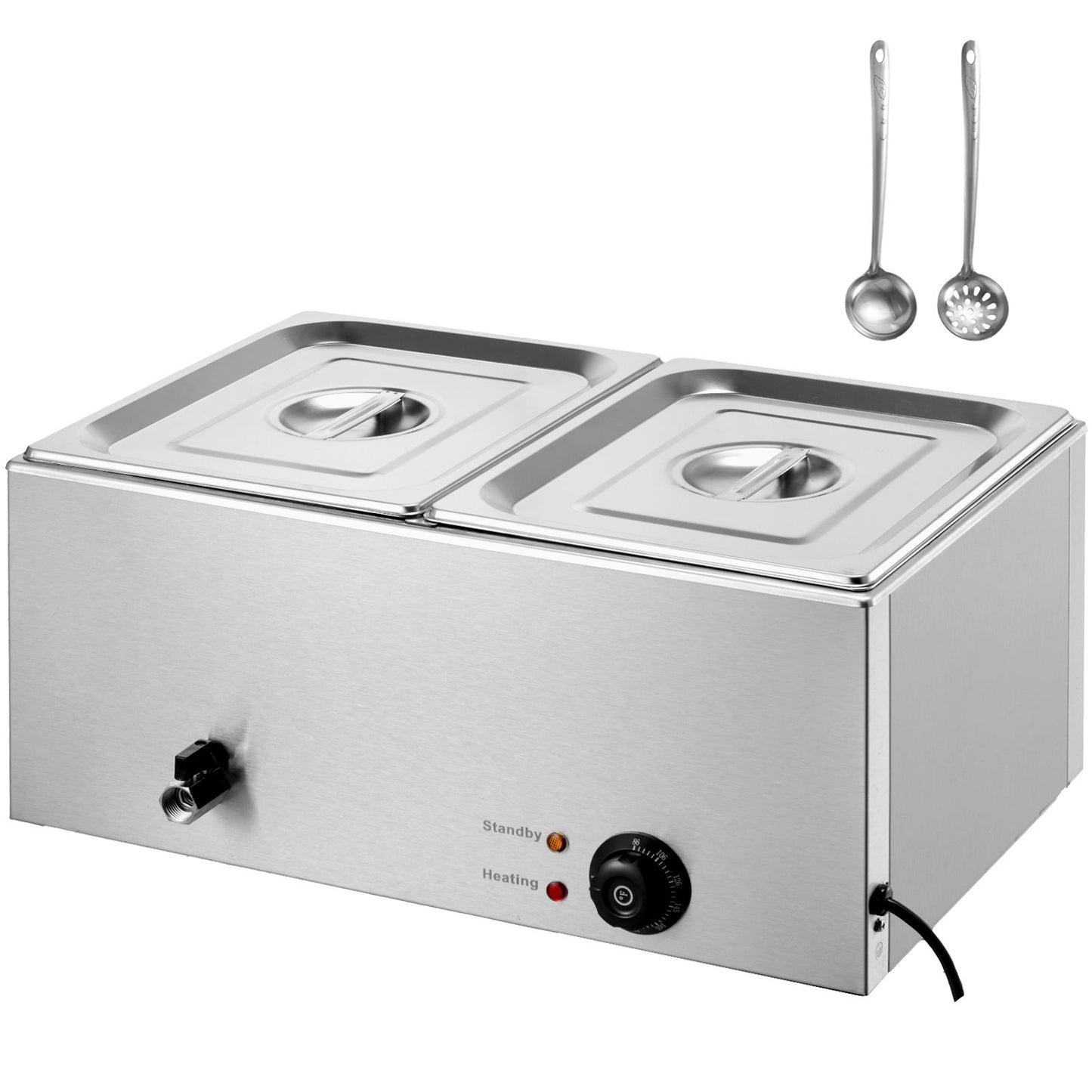 Commercial Food Warmer, 2-Pan Electric Steam Table, 1200W Professional Countertop Stainless Steel Buffet Bain Marie with 30-85°C Temp Control for Catering, Buffet, Parties, Restaurants