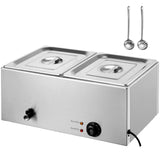 Commercial Food Warmer, 2-Pan Electric Steam Table, 1200W Professional Countertop Stainless Steel Buffet Bain Marie with 30-85°C Temp Control for Catering, Buffet, Parties, Restaurants