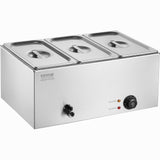 3-Pan Commercial Food Warmer, 16.5L Electric Steam Table, 1200W Professional Countertop Stainless Steel Buffet Bain Marie with 30 - 85â„ƒ Temp Control for Catering and Restaurants, Silver