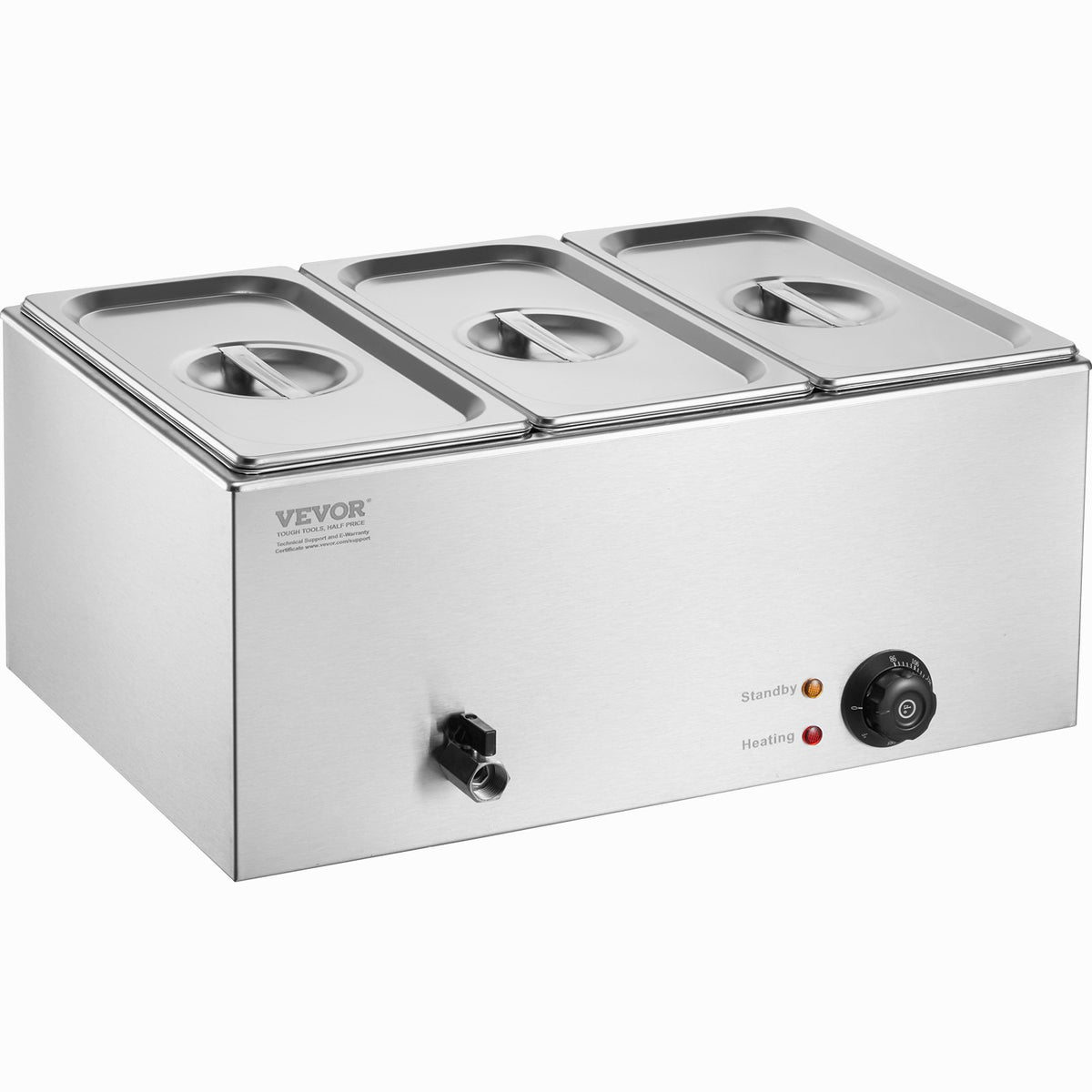 3-Pan Commercial Food Warmer, 16.5L Electric Steam Table, 1200W Professional Countertop Stainless Steel Buffet Bain Marie with 30 - 85â„ƒ Temp Control for Catering and Restaurants, Silver