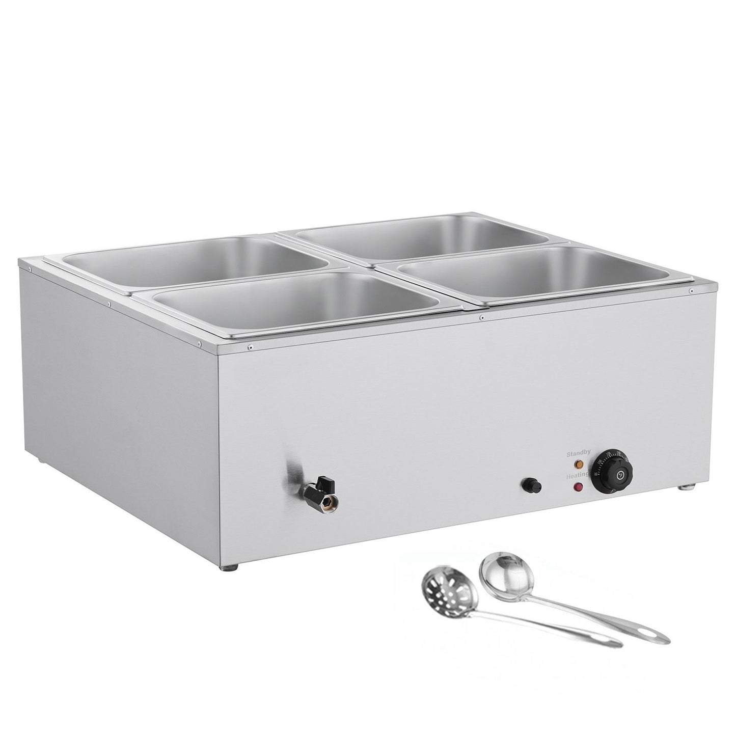 Commercial Food Warmer, 1500W Electric Stainless Steel Steam Food Warmer with Lid, 4-Pan Fast Heating Countertop Buffet Bain Marie with Soup & Perforated Ladles, for Catering, Restaurant, Party