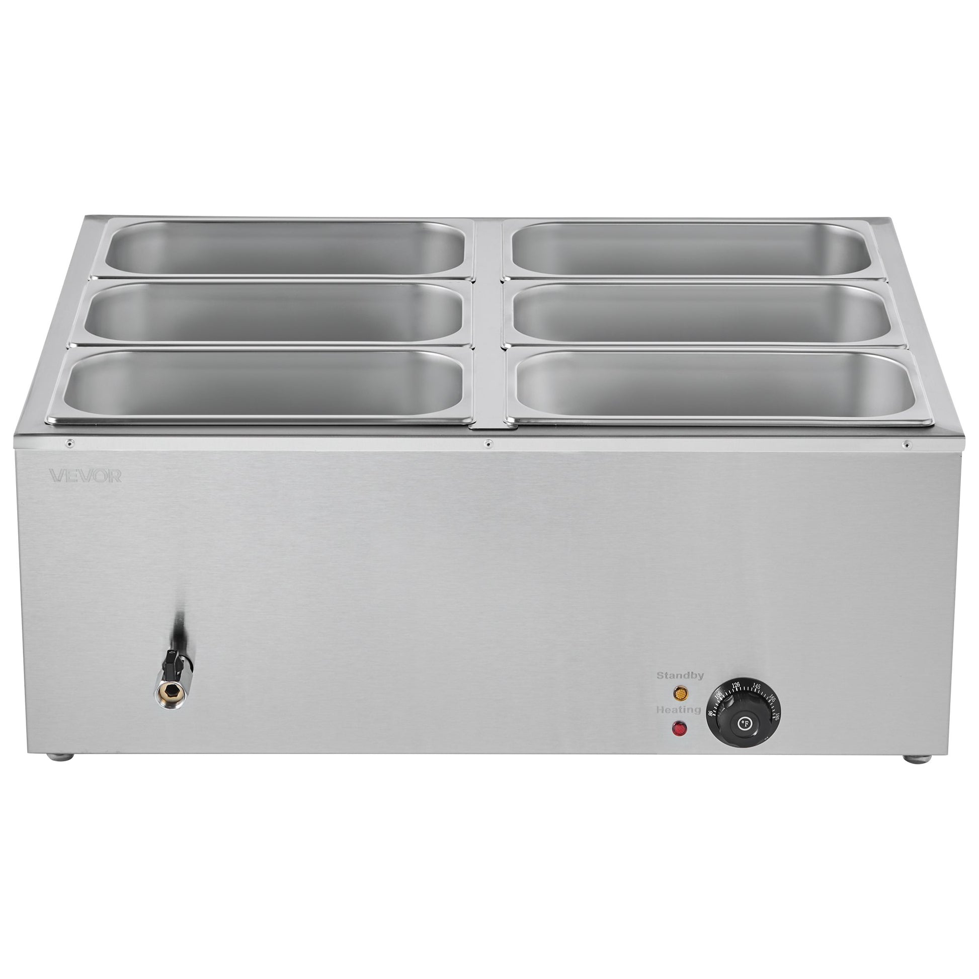 Commercial Food Warmer, 1500W Electric Stainless Steel Steam Food Warmer with Lid, 6-Pan Fast Heating Countertop Buffet Bain Marie with Soup & Perforated Ladles, for Catering, Restaurant, Party
