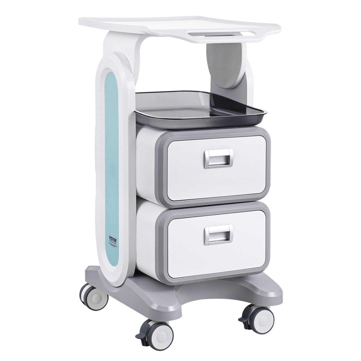 VEVOR 3 Tiers Lab Carts, Lab Utility Cart with 2 Drawers & 1 Top Tray, Mobile Medical Cart with ABS Material, Lab Rolling Cart with 4 Silent Wheels for Lab, Clinic, Hospital, Salon, White