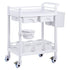 2 Tiers Lab Carts, Lab Utility Cart with 2 Trays, 2 Drawers & 4 Silent Wheels, Mobile Medical Cart with PP Material, Lab Rolling Cart with 3 Trash Cans for Lab, Clinic, Hospital, Salon, White