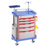 5 Tiers Lab Carts, Lab Utility Cart with 5 Drawers & 4 Silent Wheels, Mobile Medical Cart with PP Material, Lab Rolling Cart with 2 Trash Cans for Lab, Clinic, Hospital, Salon, Blue