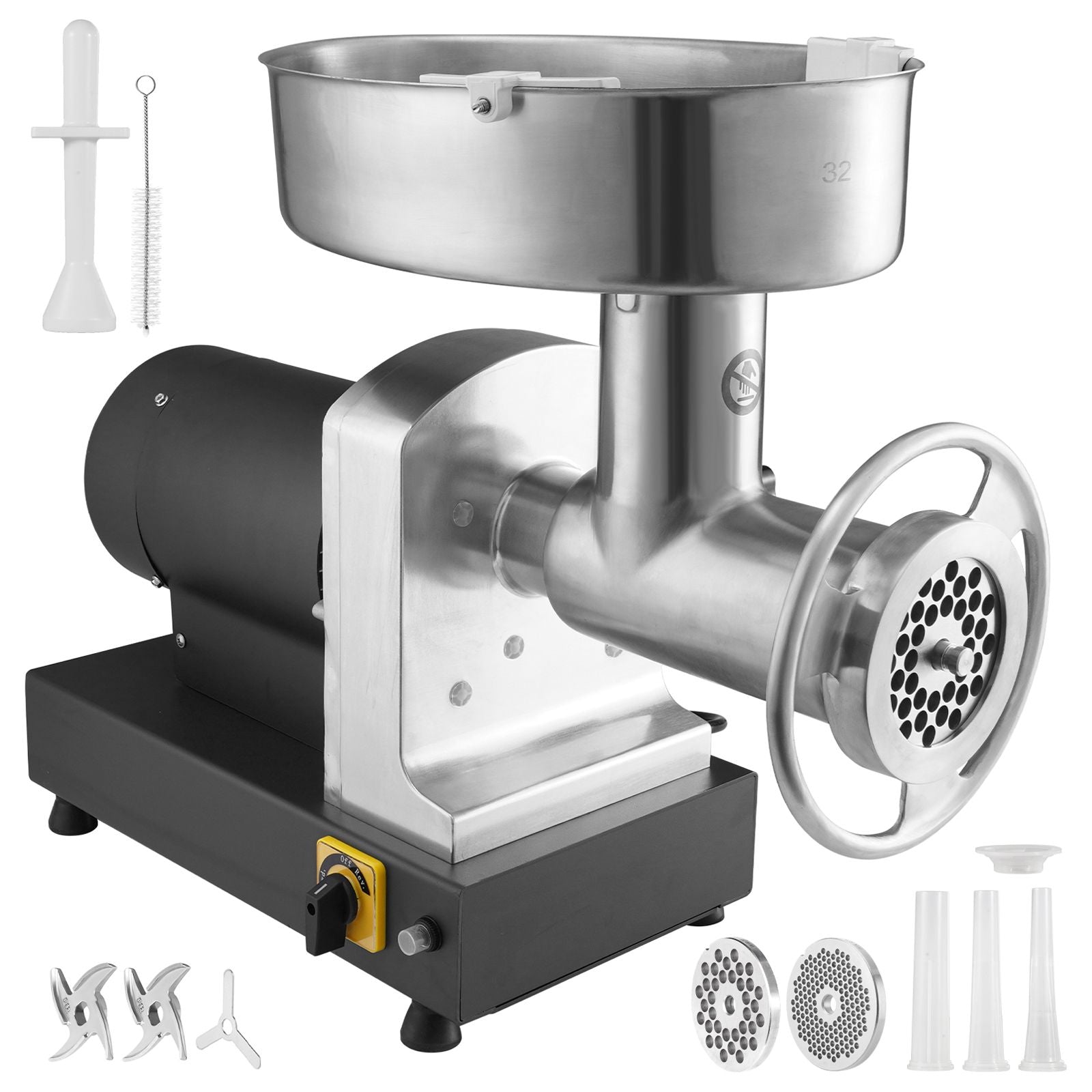 Electric Meat Grinder, 9.5 Kg/Min Capacity, Countertop Industrial Meat Mincer w/ Blade, Grinding Plate, Sausage Maker & Kubbe Kit, Carbon Steel Commercial Meat Grinder for Kitchen Restaurant
