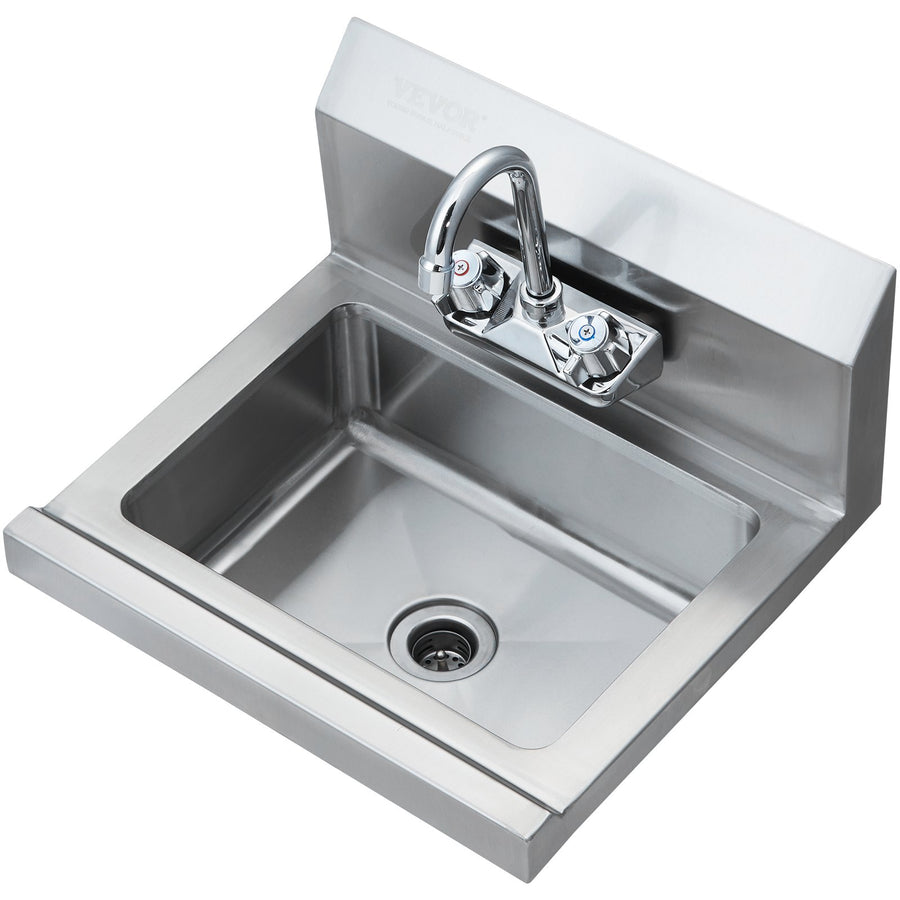 VEVOR 17"x12.8" Commercial Hand Wash Sink Wall Mount Basin Stainless Steel NSF