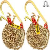 J Hook Chain, 2PCS 8 mm x 300 cm G80 Long Shank J Hook Tow Chain with RTJ Cluster Hook & Grab Hook, 2448 kg Working Load, Heavy Duty Transport Truck Chain for Wrecker Recovery Trailer Towing