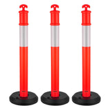 3 Pack Traffic Delineator Posts, 1140 mm Traffic Safety Cones with Fillable Base and Reflective Strips, Heavy Duty Delineator Posts for Construction Site, Parking Lot, Crowd Control, Red