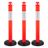 3 Pack Traffic Delineator Posts, 1140 mm Traffic Safety Cones with Fillable Base and Reflective Strips, Heavy Duty Delineator Posts for Construction Site, Parking Lot, Crowd Control, Red