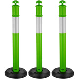 3 Pack Traffic Delineator Posts, 1140 mm Traffic Safety Cones with Fillable Base and Reflective Strips, Heavy Duty Delineator Posts for Construction Site, Parking Lot, Crowd Control, Green
