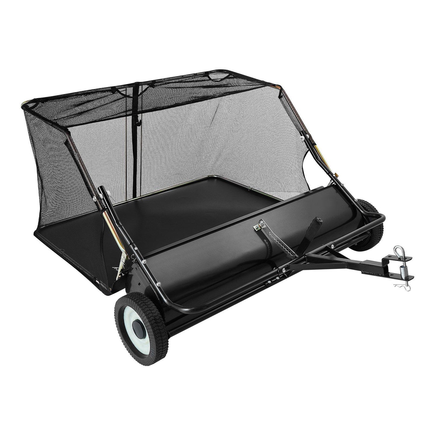 Tow Behind Lawn Sweeper, 122cm Pull Behind Yard Sweeper, 26 cu. ft Hopper Bag Capacity, Leaf & Grass Collector with Dumping Rope, Adjustable Sweeping Height, Garden Sweepers for Lawn Farm