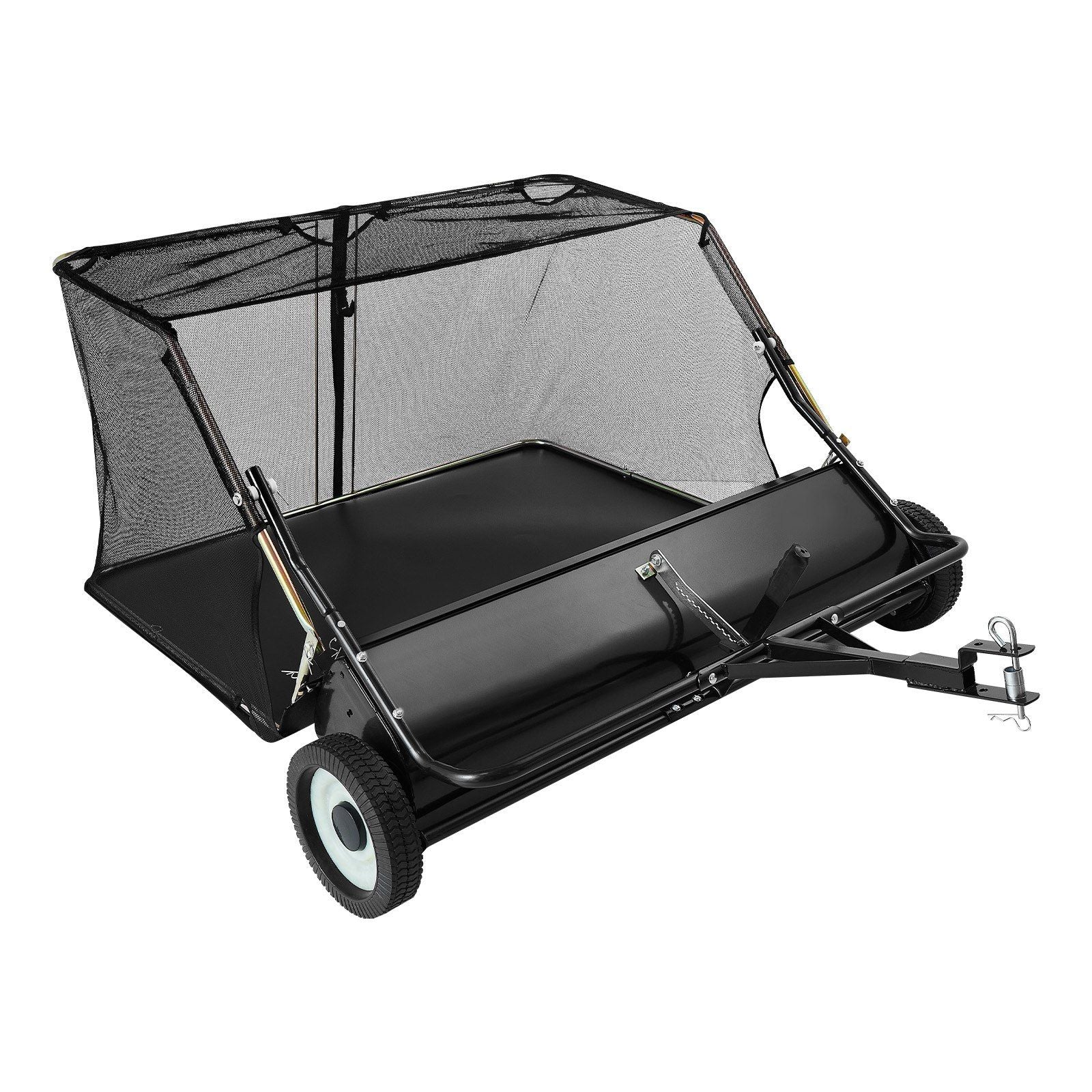 Tow Behind Lawn Sweeper, 122cm Pull Behind Yard Sweeper, 26 cu. ft Hopper Bag Capacity, Leaf & Grass Collector with Dumping Rope, Adjustable Sweeping Height, Garden Sweepers for Lawn Farm