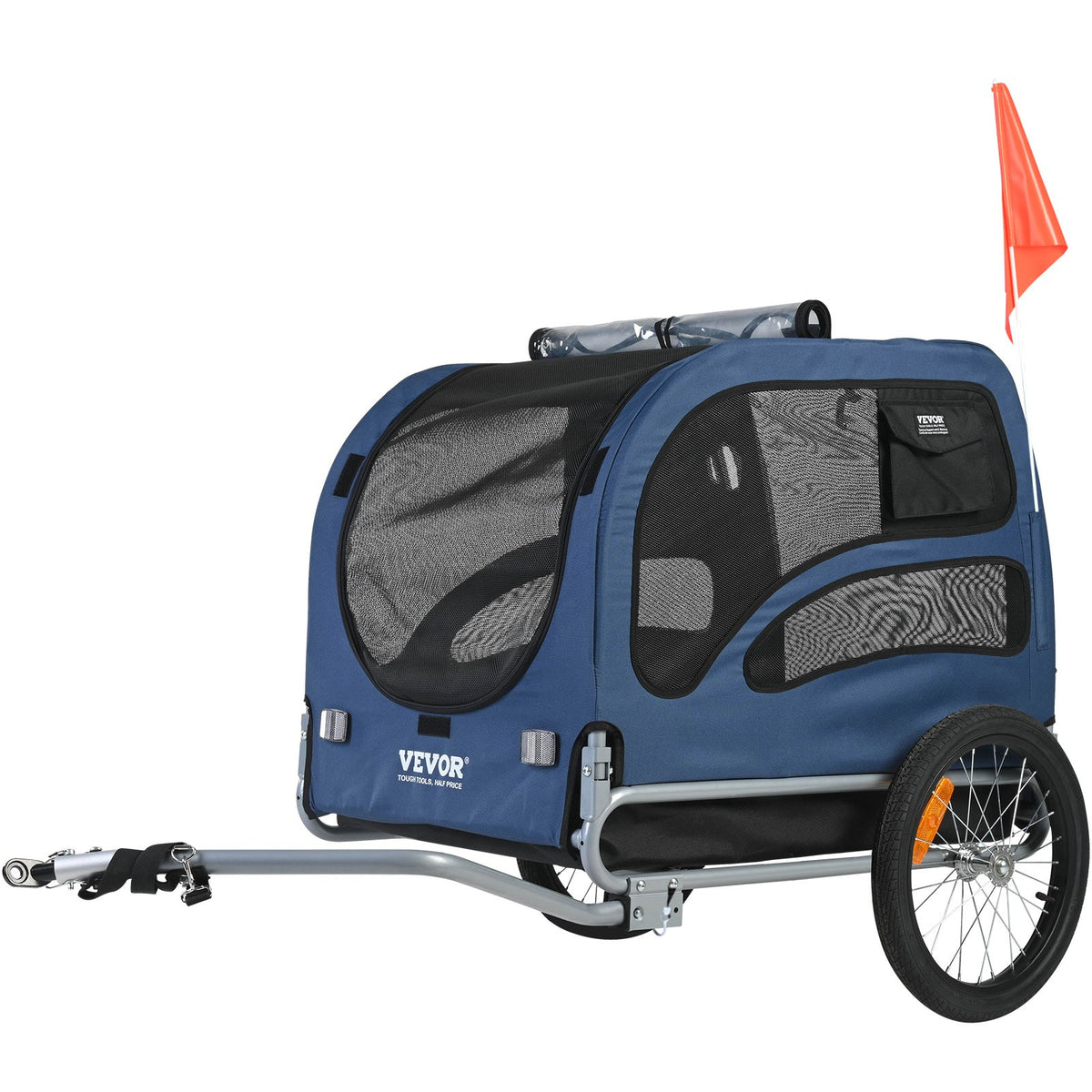 Dog Bike Trailer, Supports up to 45 kg, Pet Cart Bicycle Carrier, Easy Folding Frame with Quick Release Wheels, Universal Bicycle Coupler, Reflectors, Flag, Collapsible to Store, Blue/Black