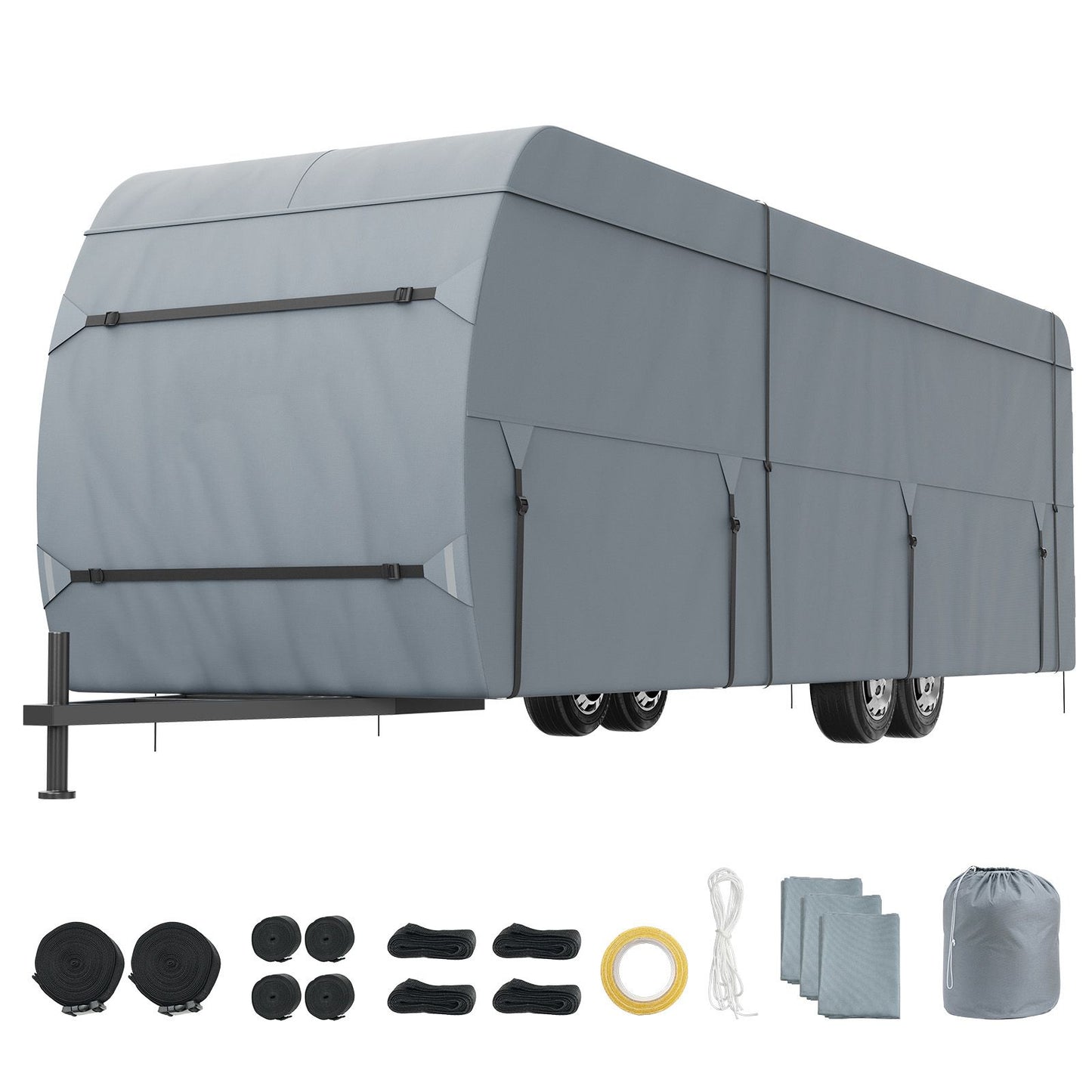 Travel Trailer Cover, 9.1-9.8m RV Cover, 4-Layer Non-Woven Fabric Camper Cover, Waterproof, Windproof And Wear-Resistant Class A RV Cover, Rip-Stop Camper Cover with Storage Bag and Patches