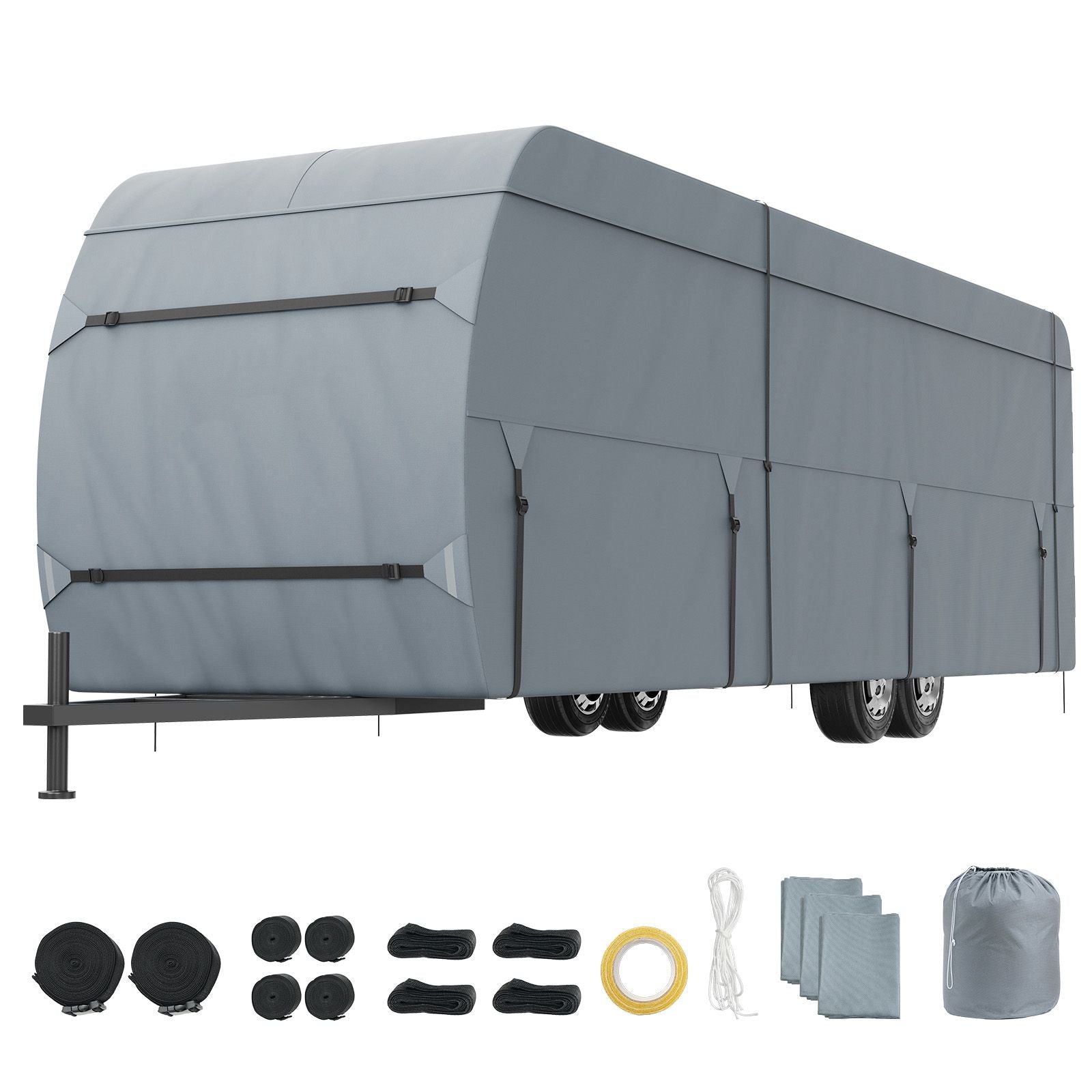 Travel Trailer Cover, 9.1-9.8m RV Cover, 4-Layer Non-Woven Fabric Camper Cover, Waterproof, Windproof And Wear-Resistant Class A RV Cover, Rip-Stop Camper Cover with Storage Bag and Patches
