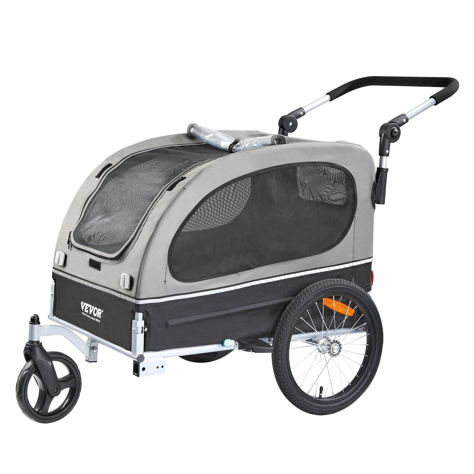 Dog Bike Trailer, Supports up to 40 kg, 2-in-1 Pet Stroller Cart Bicycle Carrier, Easy Folding Cart Frame with Quick Release Wheels, Universal Bicycle Coupler, Reflectors, Flag, Black/Gray