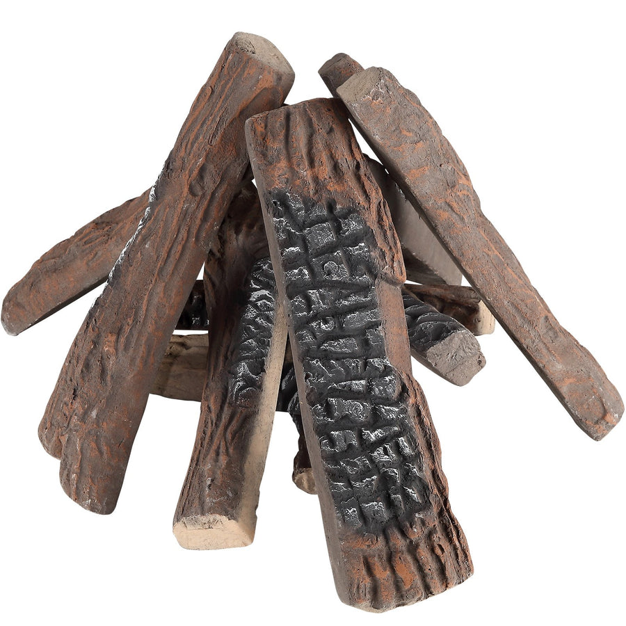VEVOR 10 Pcs Gas Fireplace Logs, Large Ceramic Logs for Fireplace Decorative, Heat-Resistant Wood Log Gas Realistic Logs, Stackable Wood Branches for Gas Fireplace, Firebowl Indoor or Outdoor