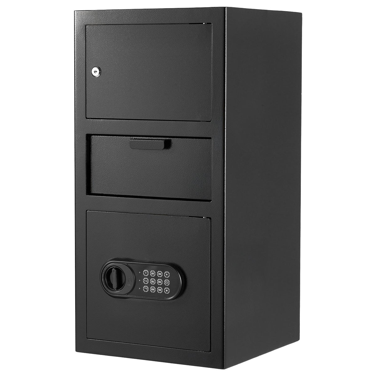 3.6 Cubic Feet Drop Safe, Large Capacity Front Drop Slot Safe Box with Digital Keypad, Heavy Duty 3 Tiers Cash Depository Box with Spare Keys for Cash, Bank Slip, Jewelry, Document, Bill, Black