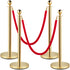 Velvet Ropes and Posts, 5 ft/1.5 m Red Rope, Stainless Steel Gold Stanchion with Ball Top, Red Crowd Control Barrier Used for Theaters, Party, Wedding, Exhibition, Ticket Offices 4 packSets
