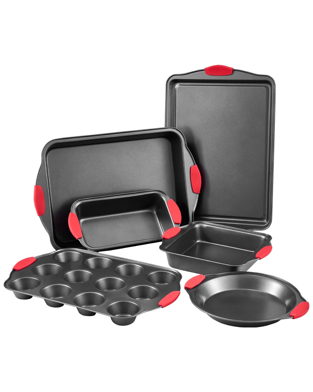 Baking Pan Set 6-Piece Nonstick Carbon Steel Set with Silicone Handles