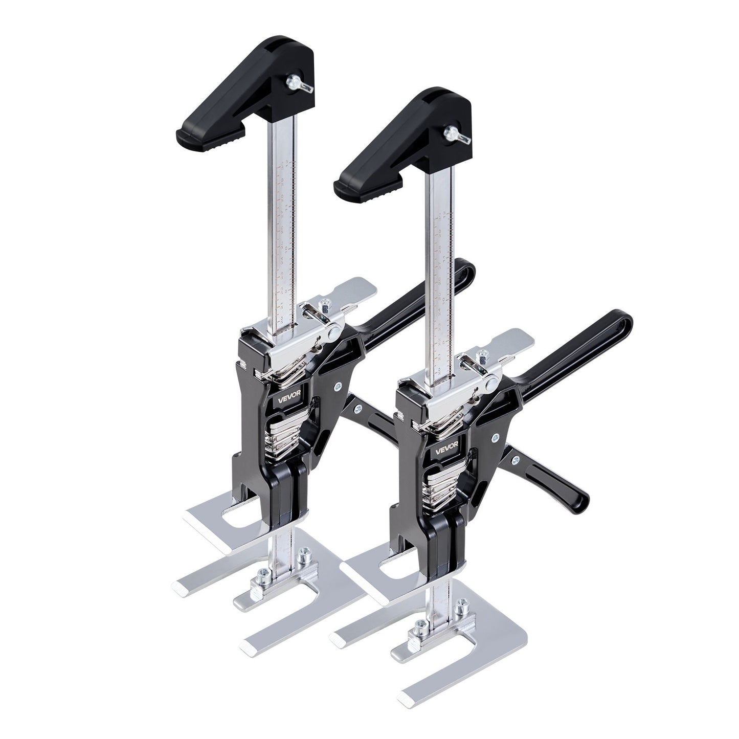 Labor Saving Arm Jack, 2 PCS 200 kg Bearing Capacity, Lifting up to 235 mm, Metal Hand Lifting Jack Tool with Magnetic Level, 2 Adjustment Modes, for Door, Window, Furniture, Woodworking, Black