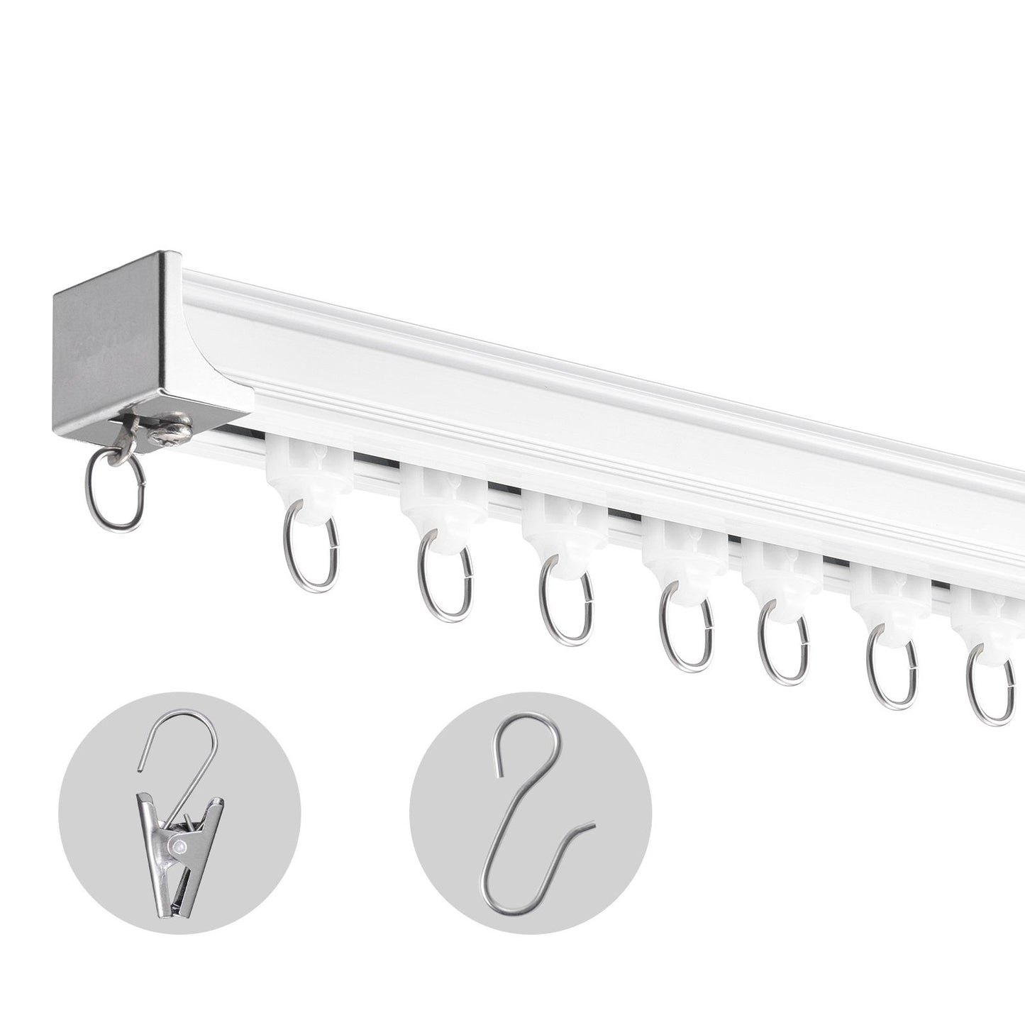 Ceiling Curtain Track Set 17.7 FT/5.4 Meter Room Divider with Hooks White
