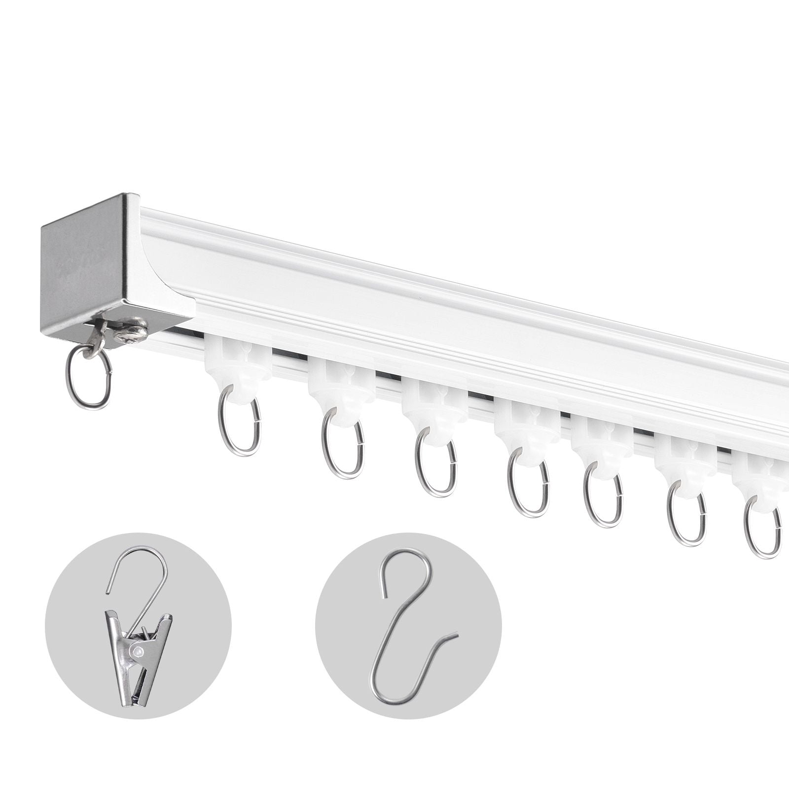Ceiling Curtain Track Set 17.7 FT/5.4 Meter Room Divider with Hooks White