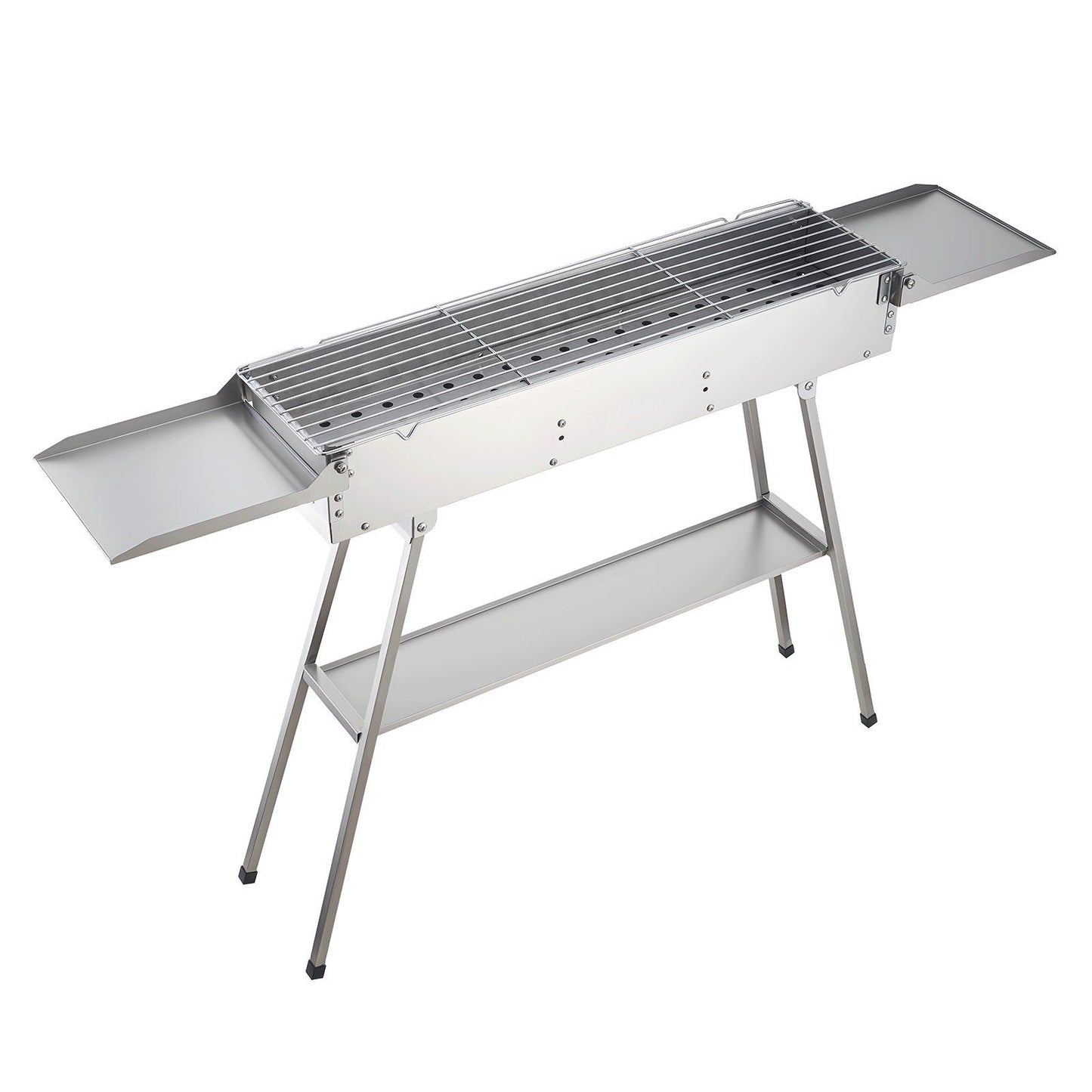Foldable Charcoal Grill, 0.16 m² Portable Charcoal Barbecue Grill with Liftable Charcoal Tray & Side Tables, Brushed Stainless Steel BBQ Cooking Grills for Outdoor Camping Backyard Parties