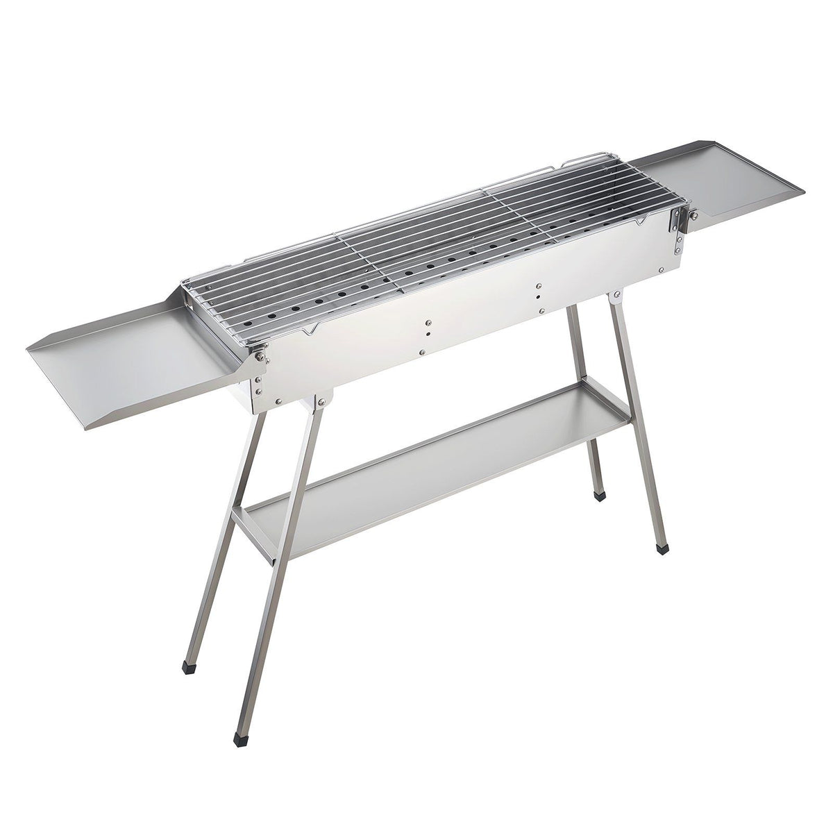 Foldable Charcoal Grill, 0.16 m² Portable Charcoal Barbecue Grill with Liftable Charcoal Tray & Side Tables, Brushed Stainless Steel BBQ Cooking Grills for Outdoor Camping Backyard Parties