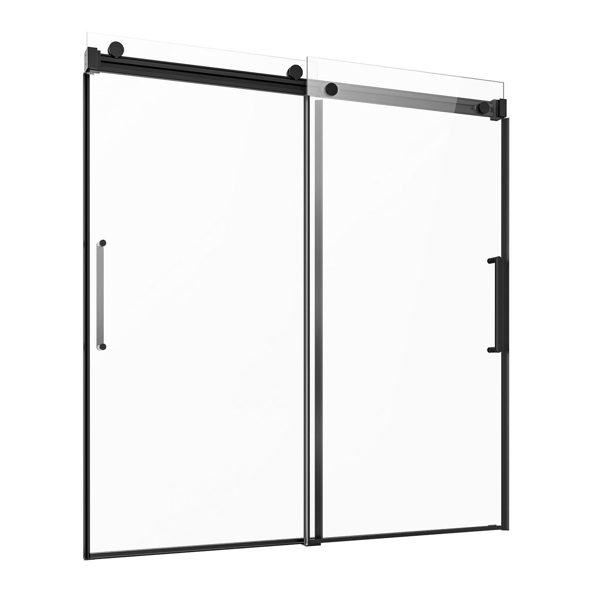 Frameless Sliding Bathtub Door, 1422-1524 mm x 1524 mm, Frameless Shower Glass Door, Frameless Double Sliding Tub Door with 5/16 in Clear Tempered Glass and Stainless Steel Handle, Black Finish
