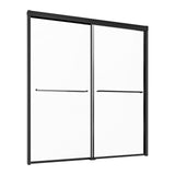 Bathtub Shower Door, 1422-1524 mm x 1524 mm, Semi-Frameless Double Sliding Tub Door, Semi-Frameless Bypass Tub Door with 1/4 in Shatterproof Tempered Glass and Stainless Steel Handle, Black