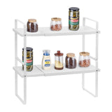 Adjustable Kitchen Cabinet Shelf Organizer, Expandable 2 Tier Cabinet Shelf, Stackable Countertop Organizers and Storage Shelf Risers, Pantry Organizers for Kitchen Bathroom Office, White