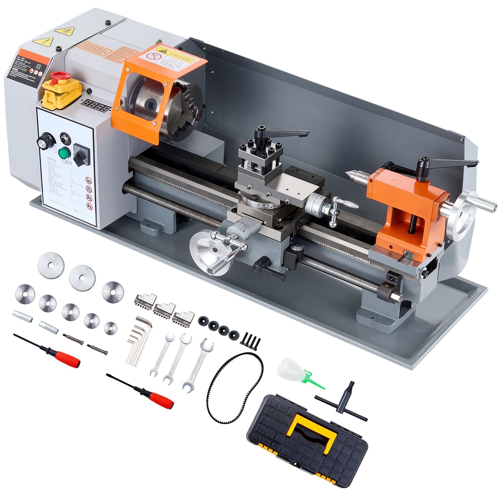 Metal Lathe Machine, 200 mm x 350 mm, Precision Benchtop Power Metal Lathe, 50-2500 RPM Continuously Variable Speed, 600W Brush Motor Metal Gears, with Tool Box for Processing Precision Parts