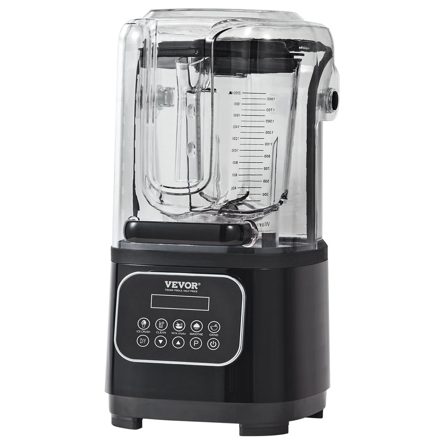 VEVOR Professional Blender with Shield, Commercial Countertop Blenders, 2L Jar Blender Combo, Stainless Steel 9 Speed & 5 Functions Blender, for Shakes, Smoothies, Peree, and Crush Ice, Black