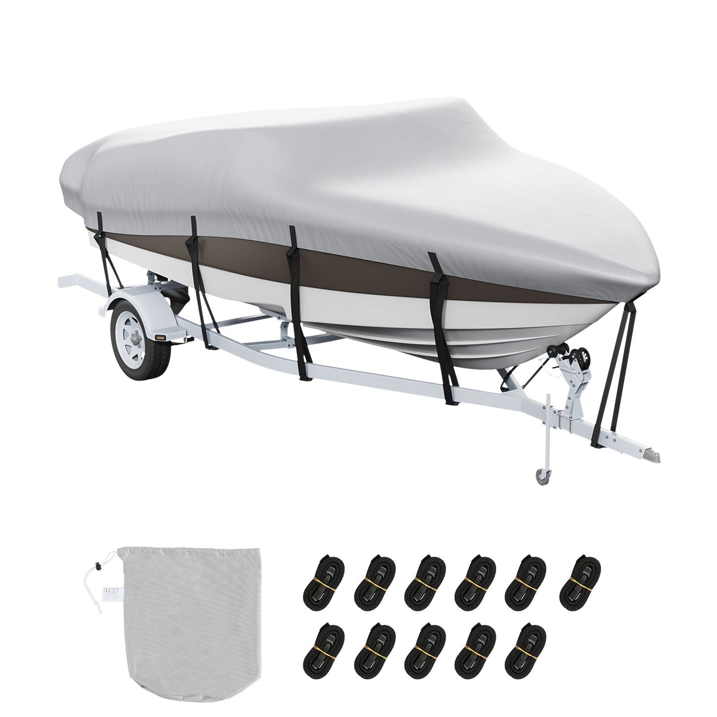 Boat Cover 600D Waterproof 16-18.5 ft Boat Cover V-Hull Tri-Hull Runabout