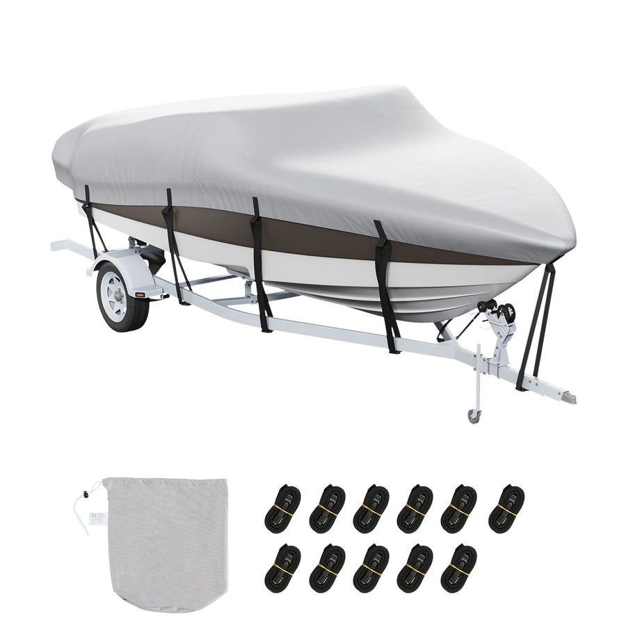 Boat Cover 600D Waterproof 16-18.5 ft Boat Cover V-Hull Tri-Hull Runabout