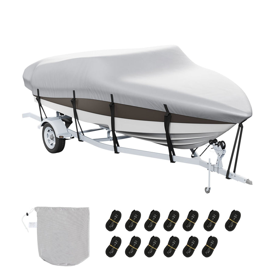 Boat Cover 600D Waterproof 17-19 ft Boat Cover V-Hull Tri-Hull Runabout