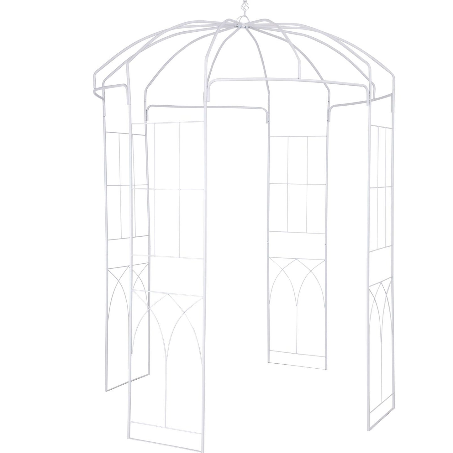 Birdcage Shape Garden Arbor, 9\' High x 6.6\' Wide, Heavy Duty Wrought Iron Arbor, Wedding Arch Trellis for Climbing Vines in Outdoor Garden, Lawn, Backyard, Patio, White