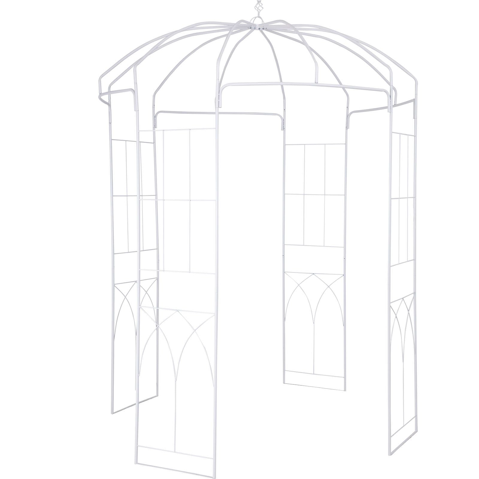Birdcage Shape Garden Arbor, 9\' High x 6.6\' Wide, Heavy Duty Wrought Iron Arbor, Wedding Arch Trellis for Climbing Vines in Outdoor Garden, Lawn, Backyard, Patio, White