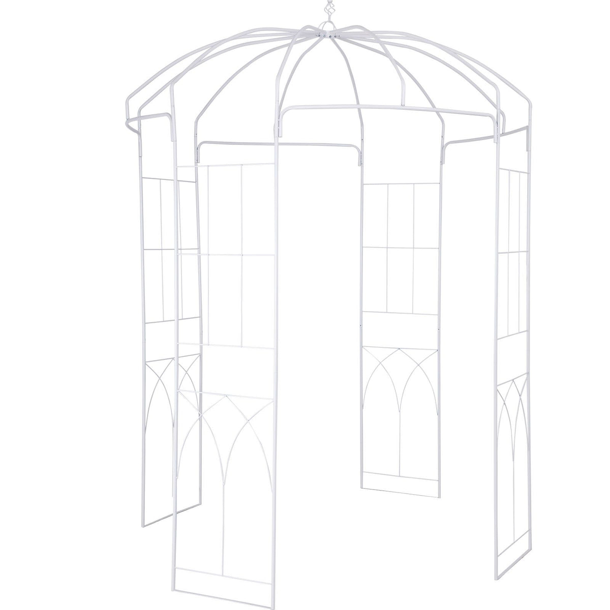 Birdcage Shape Garden Arbor, 9\' High x 6.6\' Wide, Heavy Duty Wrought Iron Arbor, Wedding Arch Trellis for Climbing Vines in Outdoor Garden, Lawn, Backyard, Patio, White