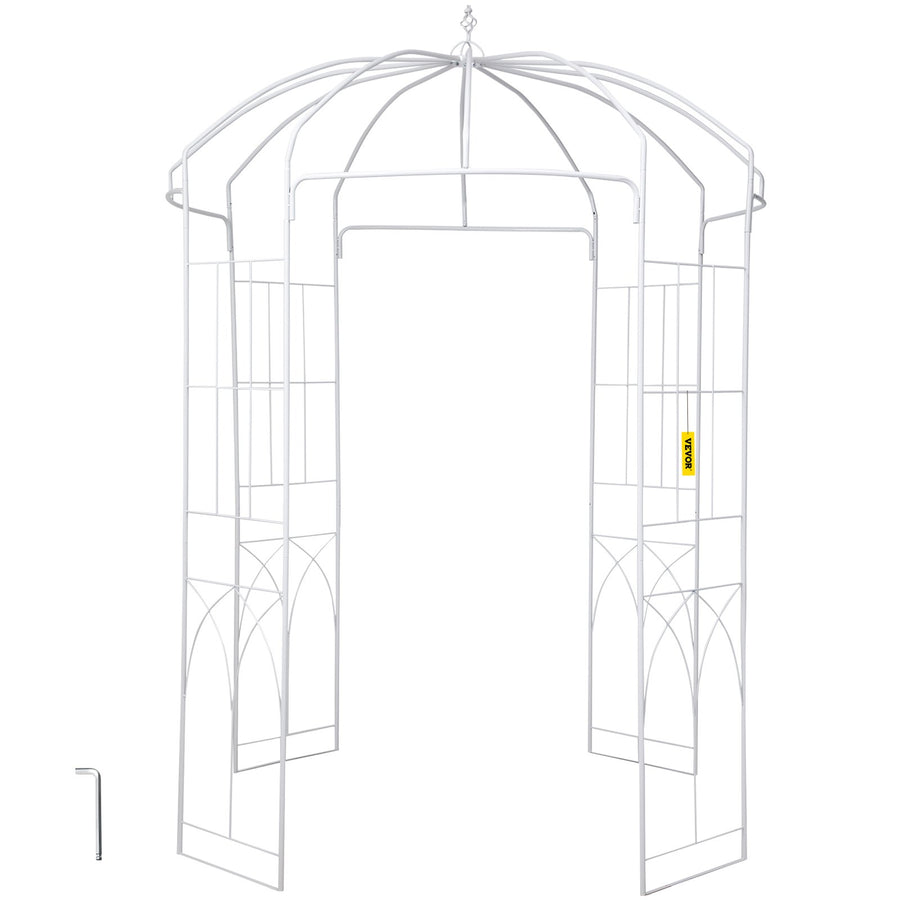VEVOR Birdcage Shape Garden Arbor, 9\' High x 6.6\' Wide, Heavy Duty Wrought Iron Arbor, Wedding Arch Trellis for Climbing Vines in Outdoor Garden, Lawn, Backyard, Patio, White