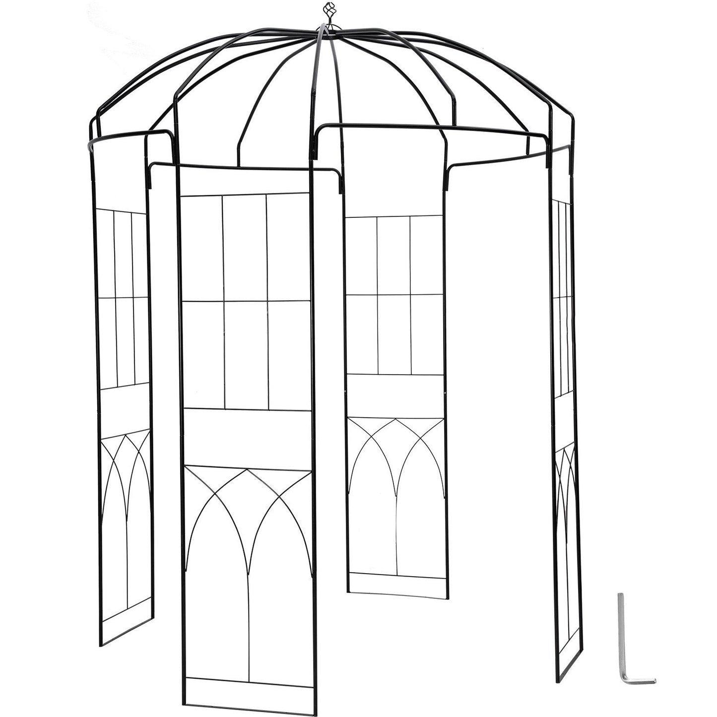 Birdcage Shape Garden Arbor, 2.44m High, 1.59m Wide, Heavy Duty Wrought Iron Arbor, Wedding Arch Trellis for Climbing Vines in Outdoor Garden, Backyard, Lawn, Patio, Black